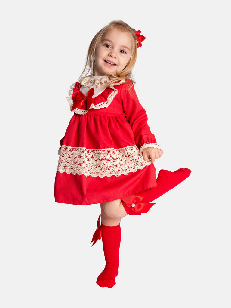 Baby Girl Lisa Collection Lace Trim Dress - Red