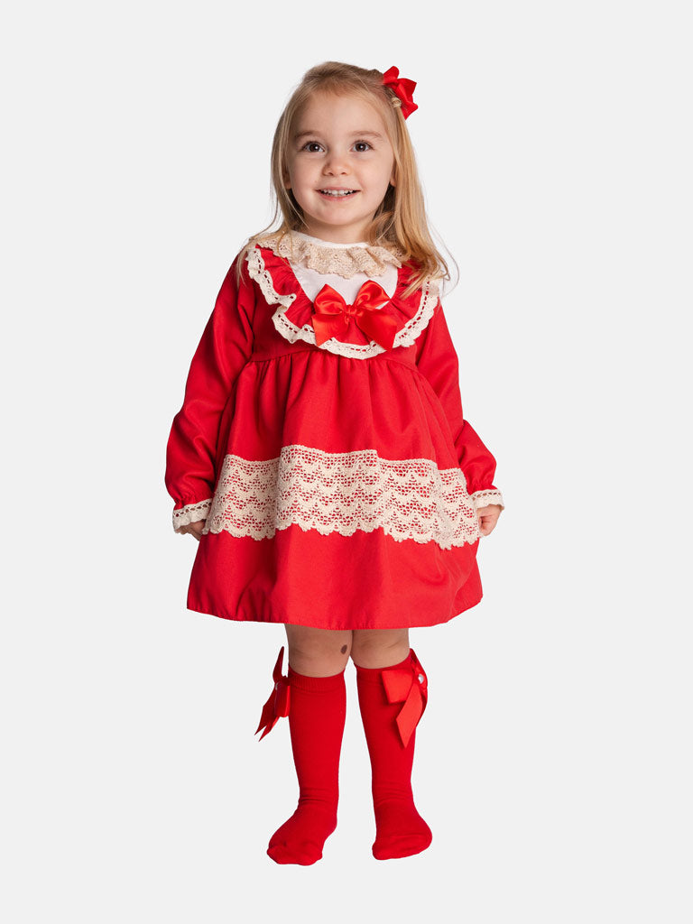 Baby Girl Lisa Collection Lace Trim Dress - Red