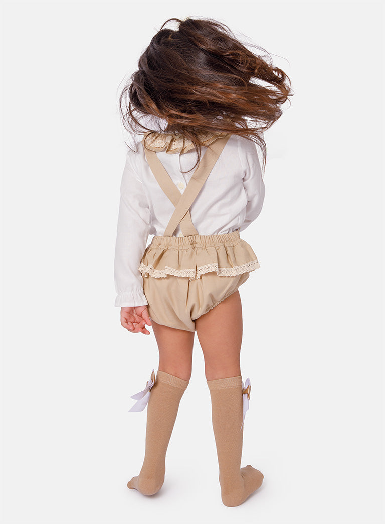 Baby Girl Leyla Collection 2-piece Romper Set - Beige