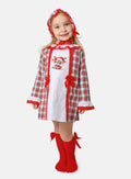 Baby Girl Christmas Reindeer Tartan Dress with Bonnet - Red & White