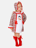 Baby Girl Christmas Snowman Tartan Dress with Bonnet - Red & White