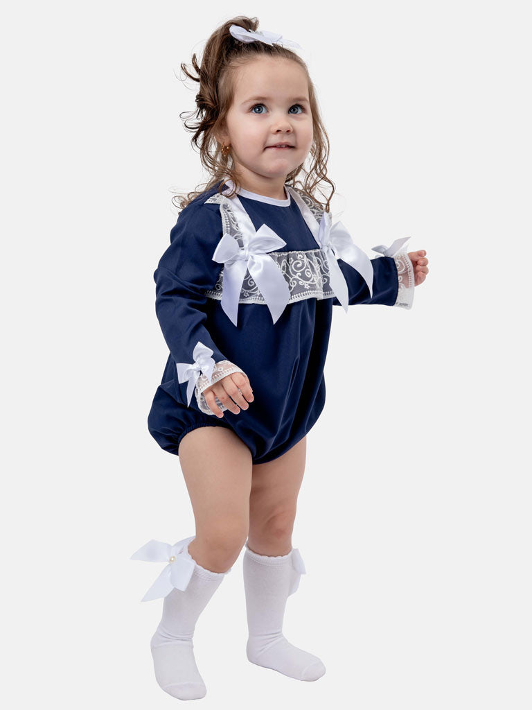 Baby Girl Gloria Collection Spanish Romper - Navy Blue