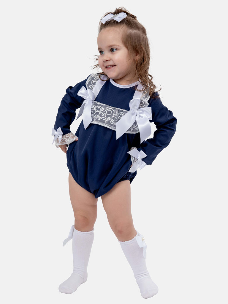 Baby Girl Gloria Collection Spanish Romper - Navy Blue