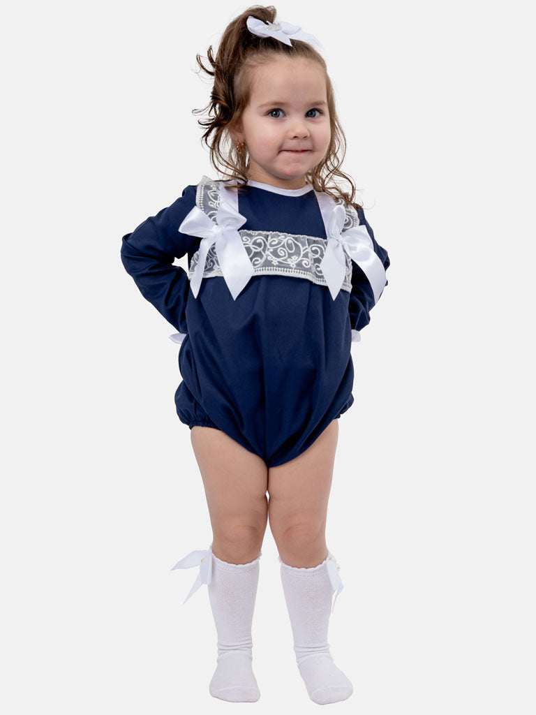 Baby Girl Gloria Collection Spanish Romper - Navy Blue