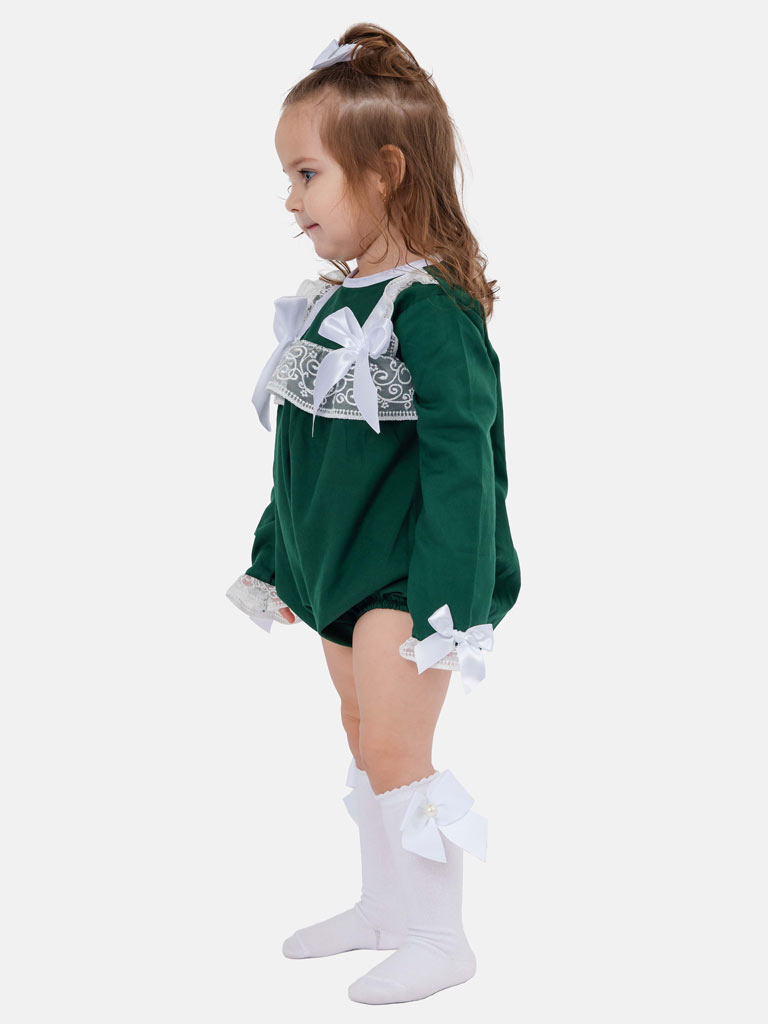 Baby Girl Gloria Collection Spanish Romper - Emerald Green