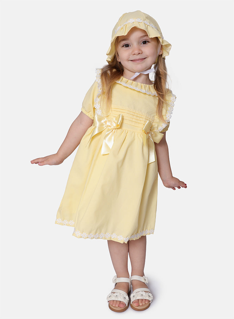 Baby Girl Graciela Collection 2-piece Spanish Dress with Hat - Lemon Yellow