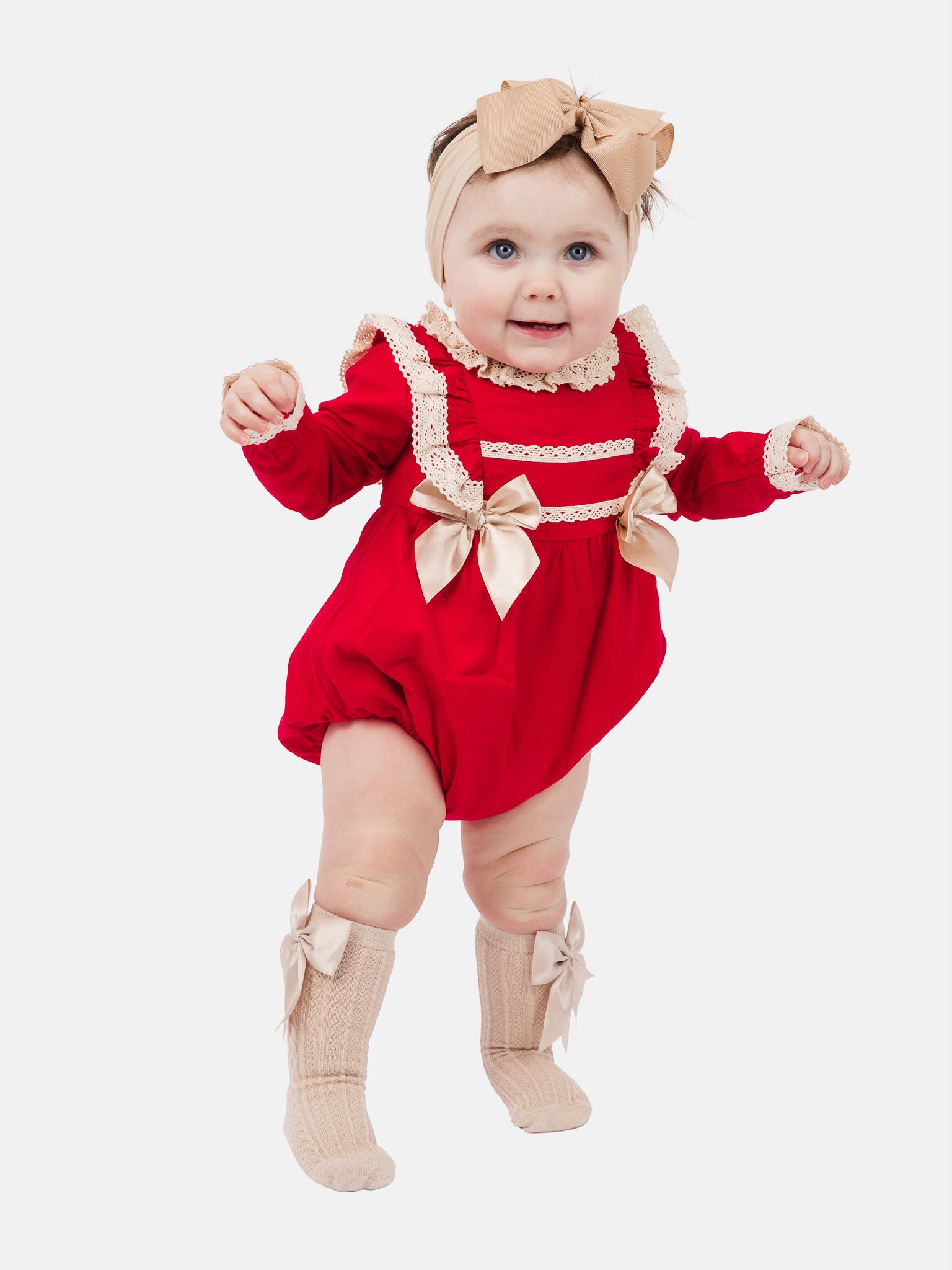 Baby Girl Leya Collection Spanish long sleeve Romper - Red