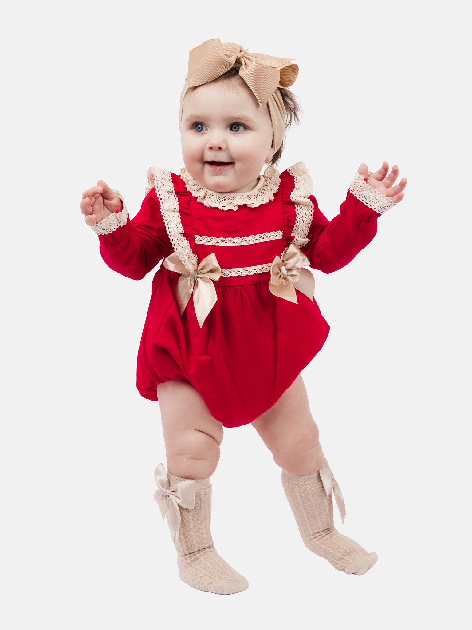 Baby Girl Leya Collection Spanish long sleeve Romper - Red