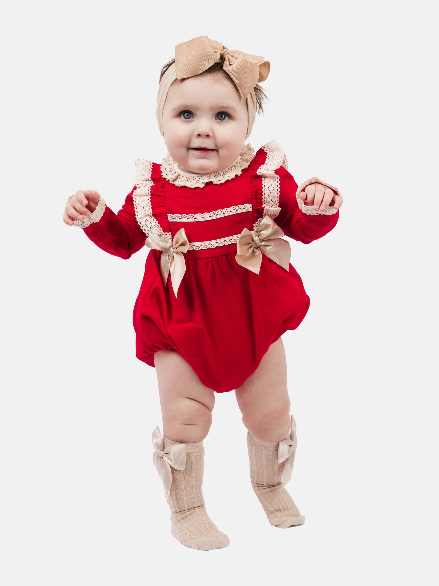 Baby Girl Leya Collection Spanish long sleeve Romper - Red