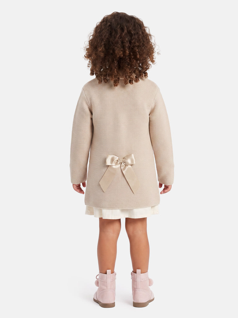 Baby Girl Irene Collection Knitted Coat with Back Bow - Beige