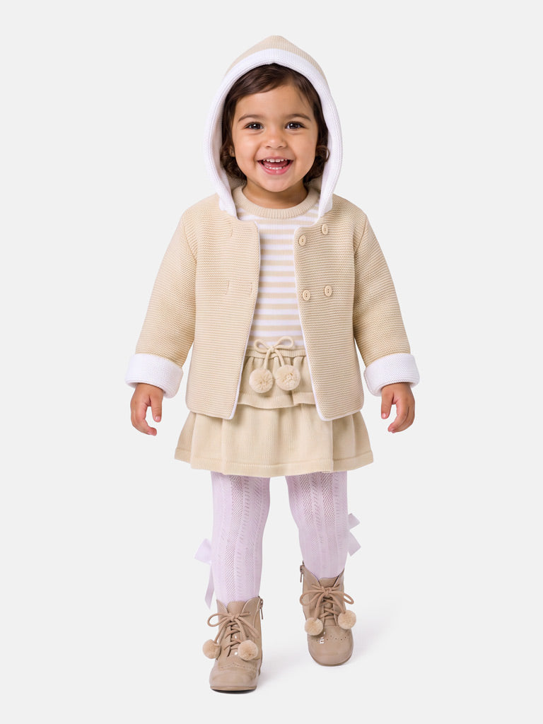 Baby Girl Carlota Collection Knitted Coat & Dress Spanish Set - Beige