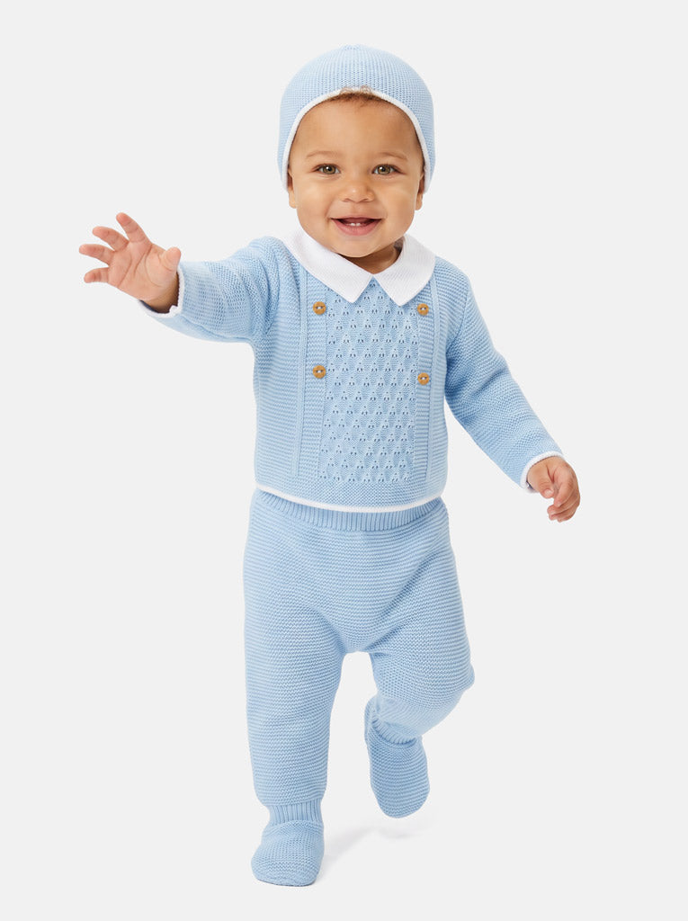 Baby Boy SANTIAGO X Collection knitted 3 pieces set - Baby Blue