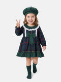 Baby Girl Star Collection Dress with Tartan Beret - Green with Tartan