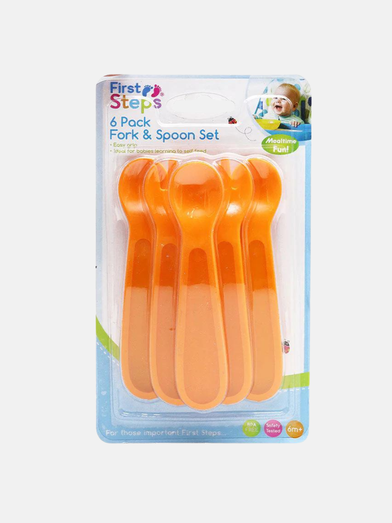 First Steps Pack Of Six Spoon and Fork Set- Orange
