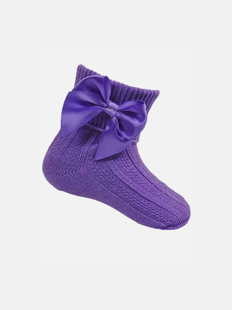 Baby Girl Pretty Ankle Socks with Satin Bow-Purple