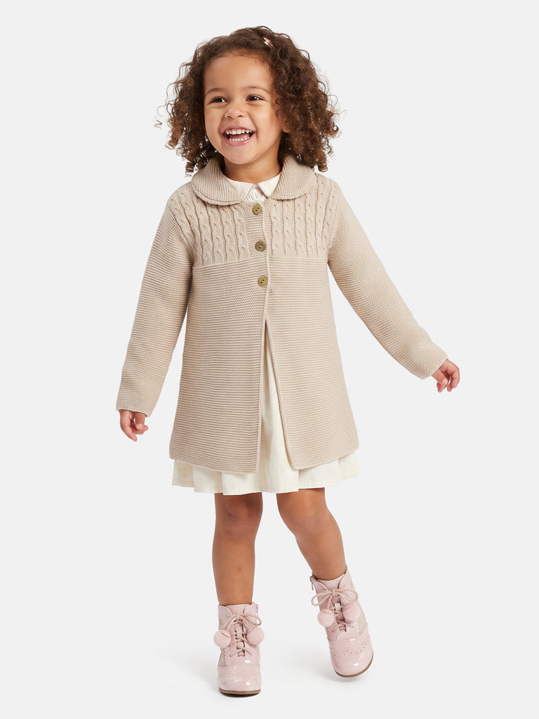 Baby Girl Irene Collection Knitted Coat with Back Bow - Beige