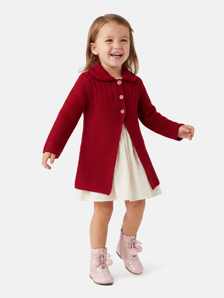 Baby Girl Irene Collection Knitted Coat with Back Bow - Red