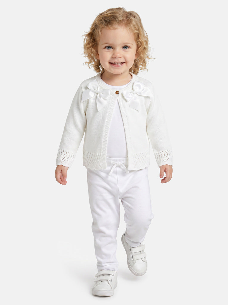 Baby Girl Cardigan with 2 Big Bows - White
