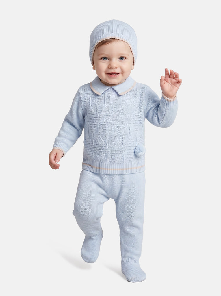 Baby Boy New Santiago Collection Knitted 3 piece set - Baby Blue