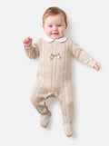 Unisex JIMENA COLLECTION Knitted Baby Grow with Tiny Bow - Beige