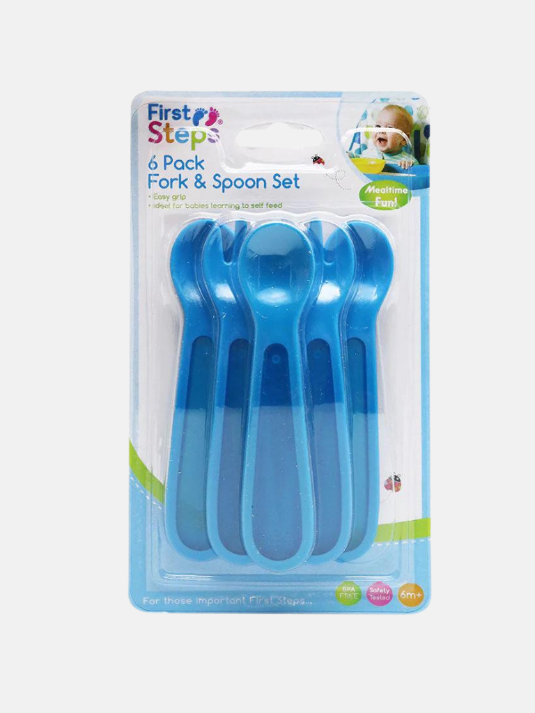 First Steps Pack Of Six Spoon and Fork Set- Blue