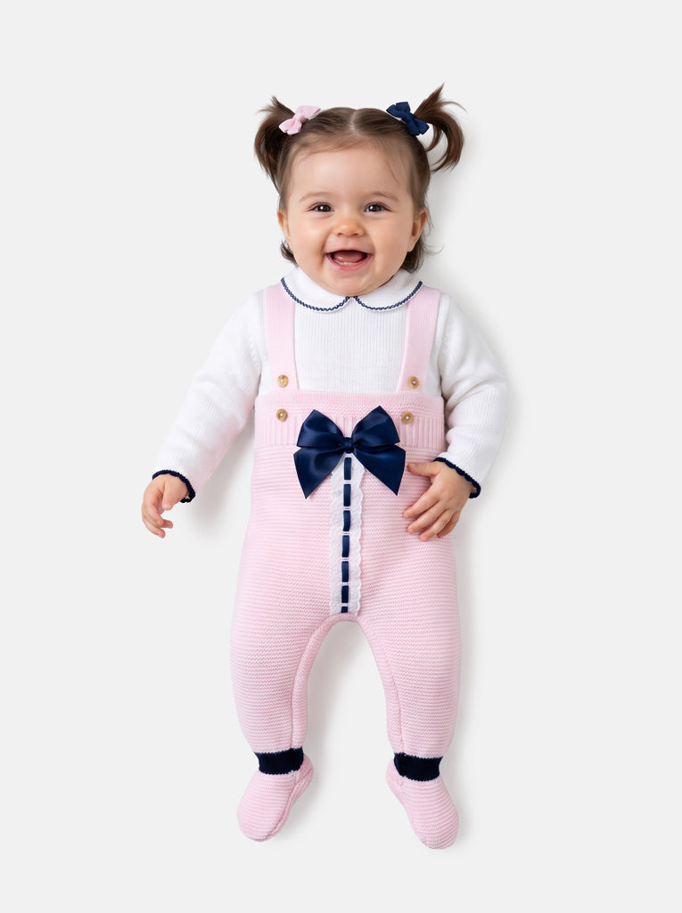 Baby Girl Camila Collection 2-piece Knitted Dungaree Set - Baby Pink