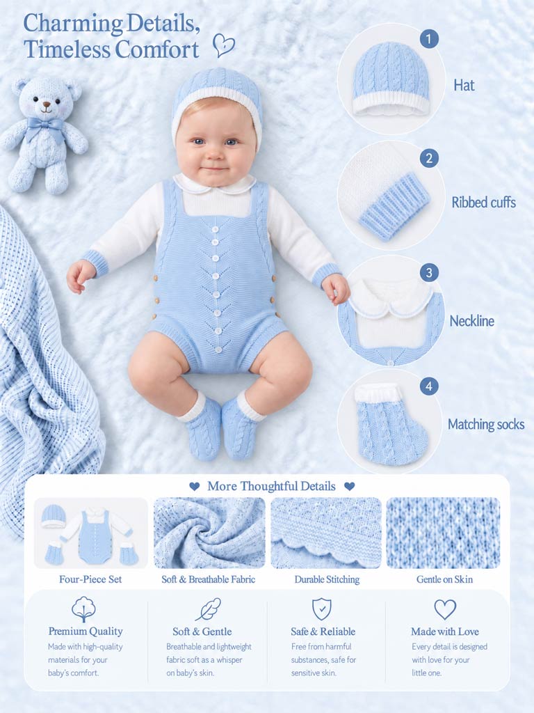 Baby Rafi Collection 4-piece Spanish Knitted Set - Baby Blue