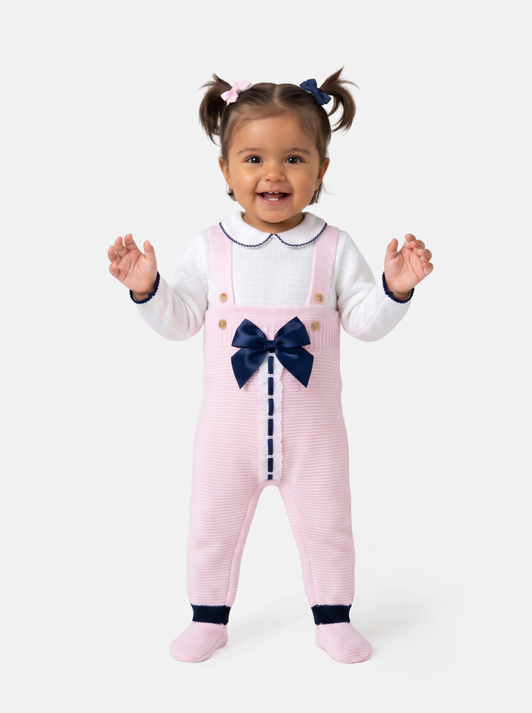 Baby Girl Camila Collection 2-piece Knitted Dungaree Set - Baby Pink