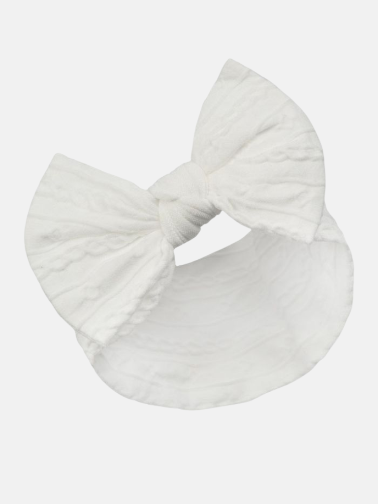 Baby Girl Cable Bow Elastic Headband- White