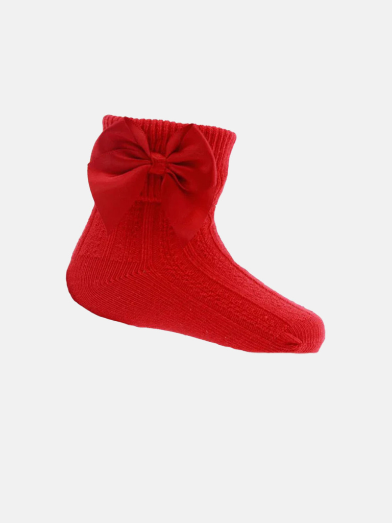 Baby Girl Pretty Ankle Socks with Satin Bow-Red