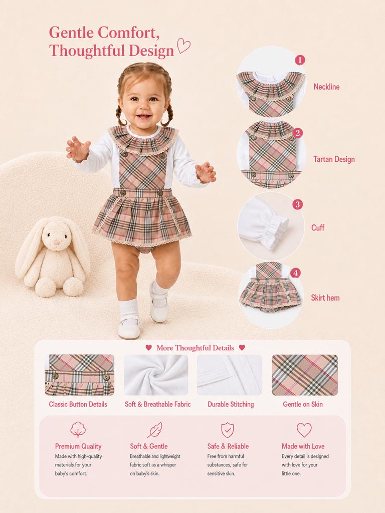 Baby Girl Consuelo Collection 2-Piece Tartan Romper Set - Dusty Pink