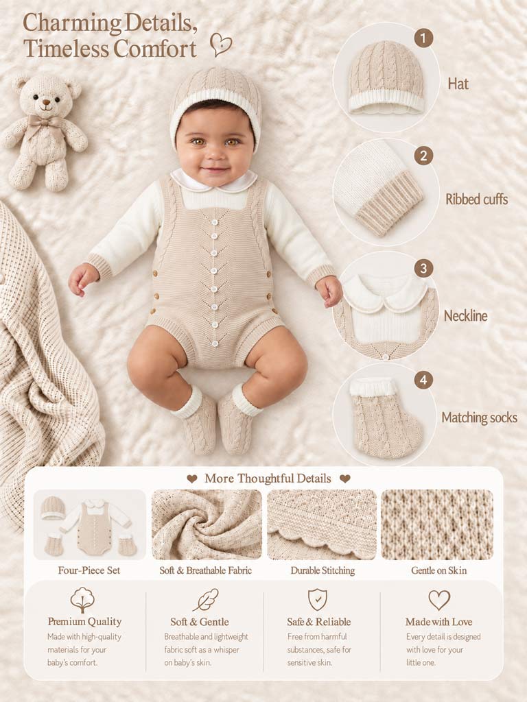 Baby Rafi Collection 4-piece Spanish Knitted Set - Beige