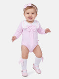Baby Girl Rosamaria Collection Velour Romper with White Collar - Baby Pink