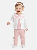 Baby Girl Cardigan with 2 Big Bows - White & Baby Pink