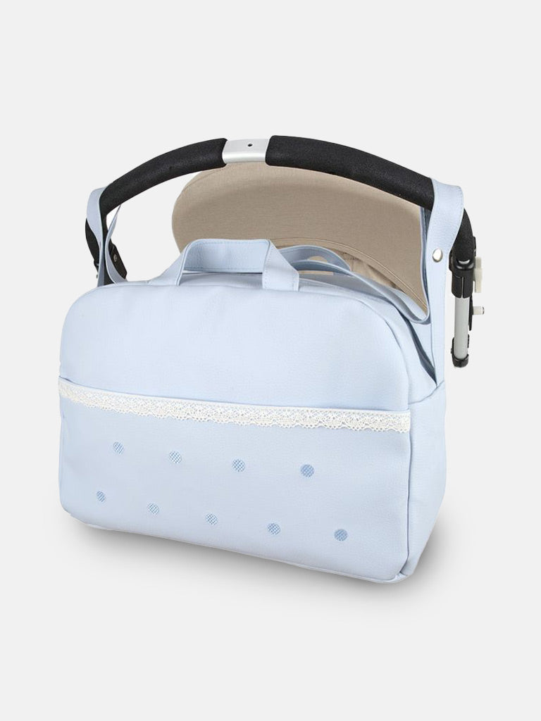 Lace Front Embroidered Spot Baby Changing Bag - Baby Blue