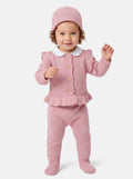Baby Girl 3-Piece Knitted Set with Ruffled Hem - Dusty Pink