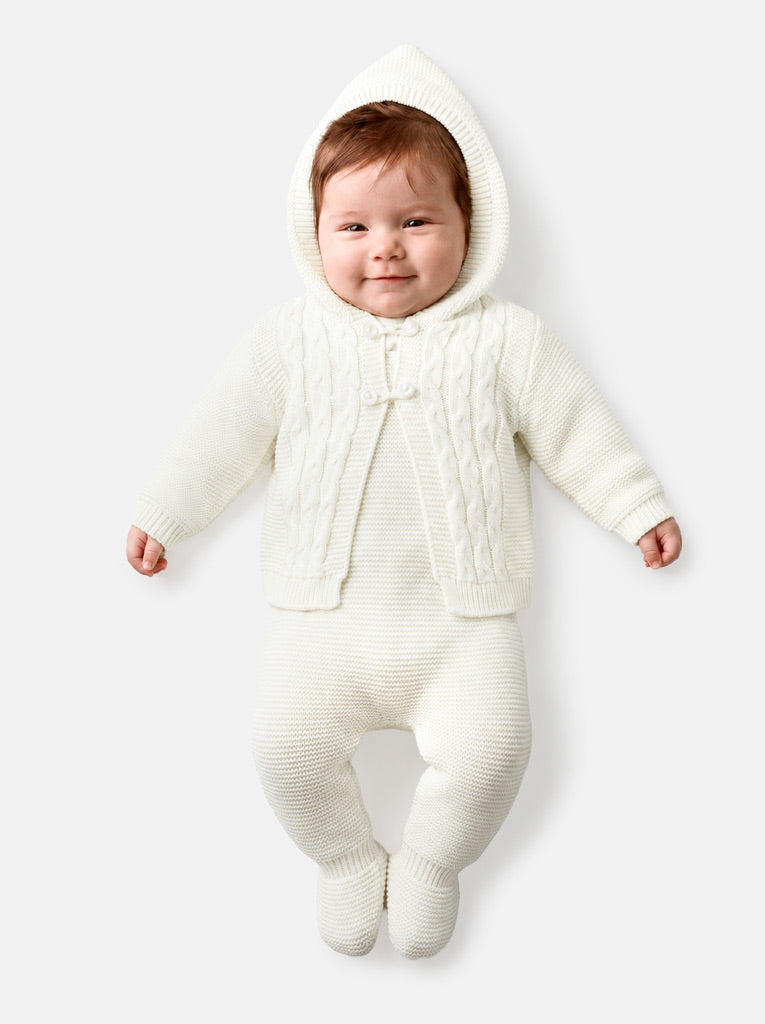 Unisex MAR COLLECTION 2-Piece Knitted Dungaree and Cardigan Set with Double-Button Loops - Ivory