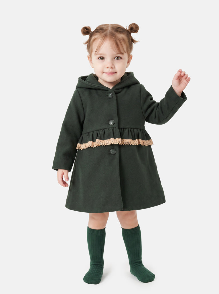 Baby Girl Luxury Winter Hooded Spanish Coat - Dark Green