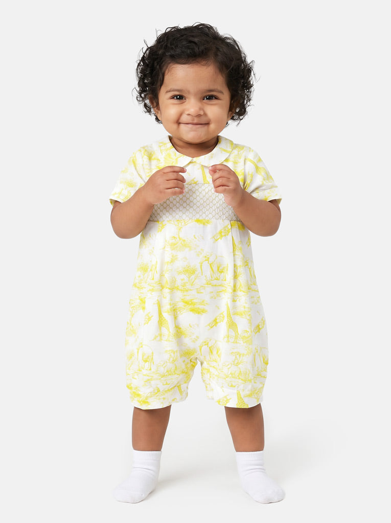 Baby Smocked Summer Romper Safari Collection - Lemon Yellow