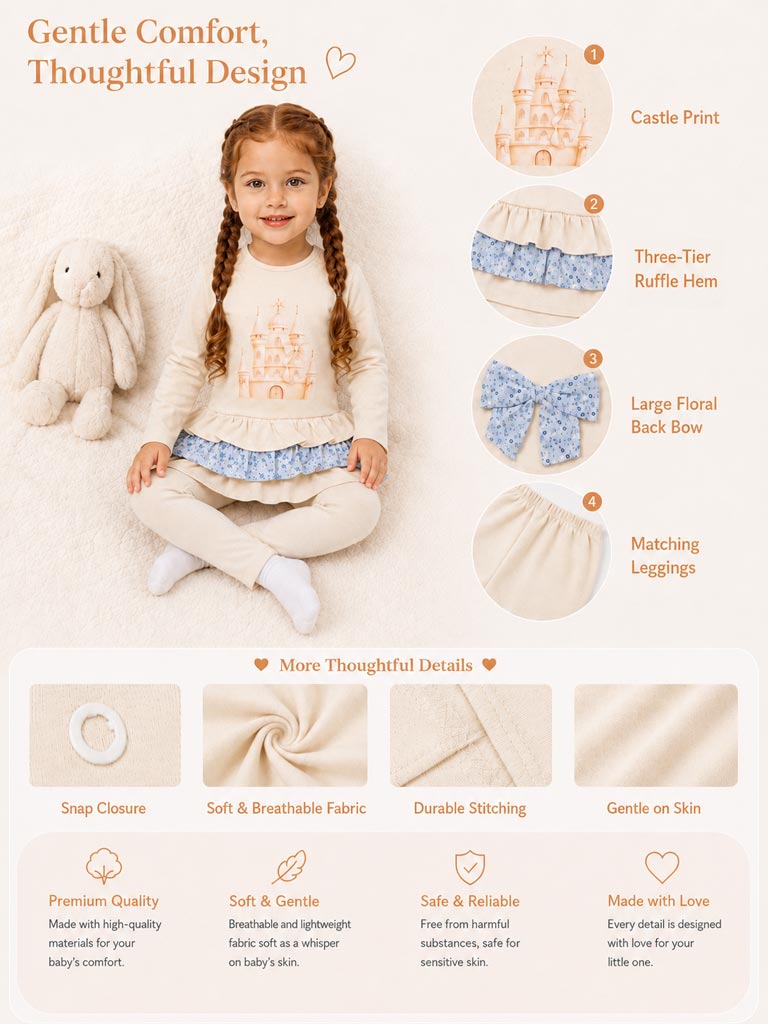 Baby Girl Top & Leggings Set - Castle Collection - Beige