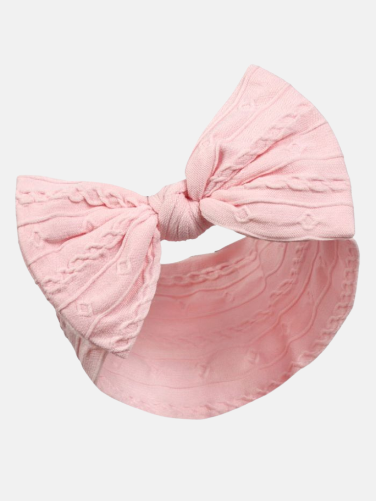 Baby Girl Cable Bow Elastic Headband- Pink