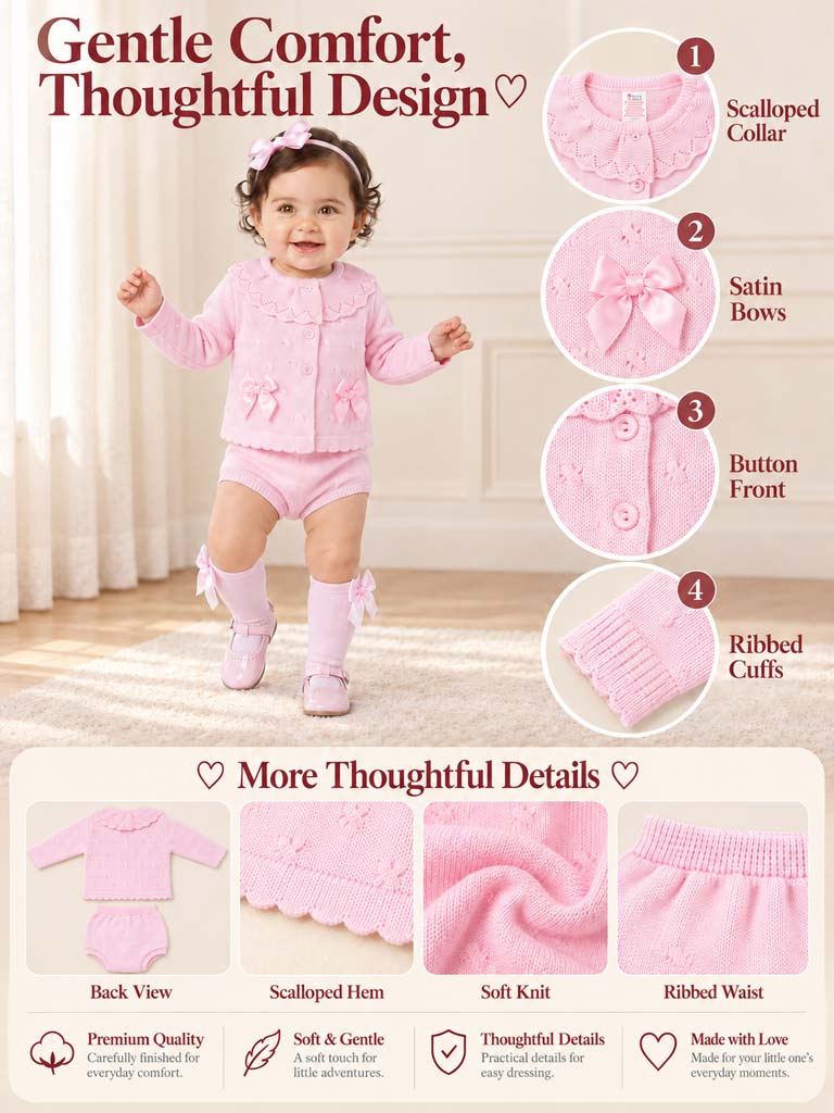 Baby Girl Catarina Collection 2-piece Spanish Knitted Set - Baby Pink