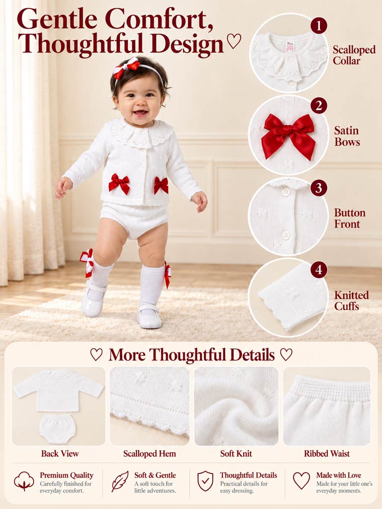 Baby Girl Catarina Collection 2-piece Spanish Knitted Set - White & Red