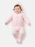 Unisex MAR COLLECTION 2-Piece Knitted Dungaree and Cardigan Set with Double-Button Loops - Baby Pink