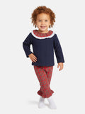 Baby Girl Holiday Angel Collection Frilly 2-piece Set - Navy Blue & Red