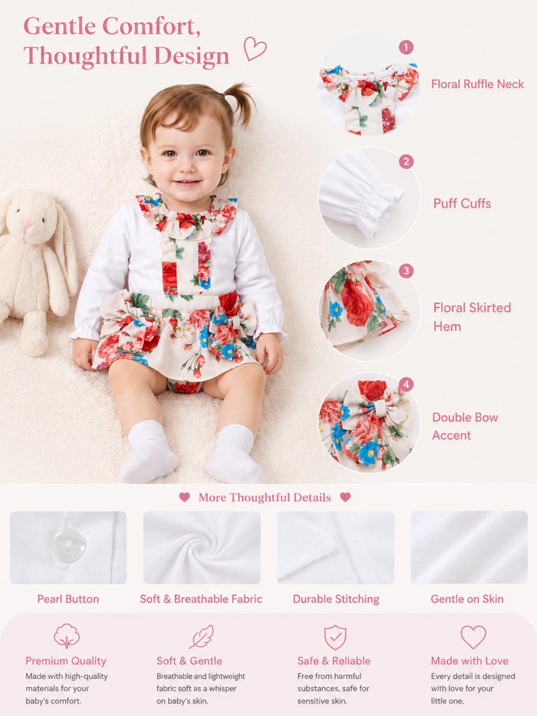 Baby Girl Camelia Collection 2-piece Top & Bloomers Set - Cream