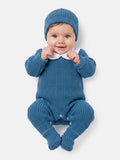 Baby 3-Piece Knitted Set All-In-One with Hat & Booties - Blue
