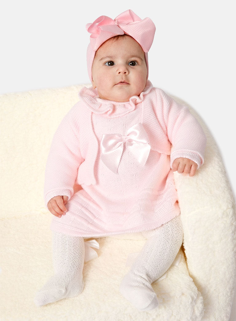 Baby Girl 2-piece Spanish Knitted Dress & Bolero Set - Baby Pink