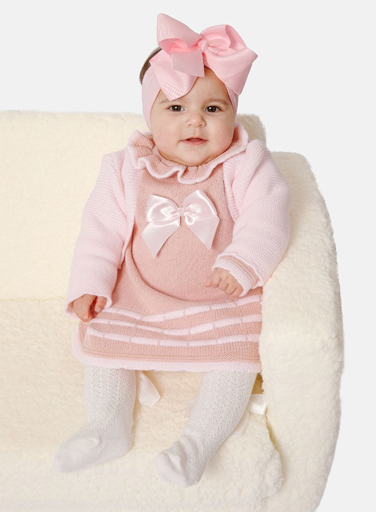 Baby Girl 2-piece Spanish Knitted Dress & Bolero Set - Dusty Pink & Baby Pink
