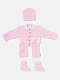 Baby Girl All-In-One Knitted 3-Piece Set with Bows - Baby Pink
